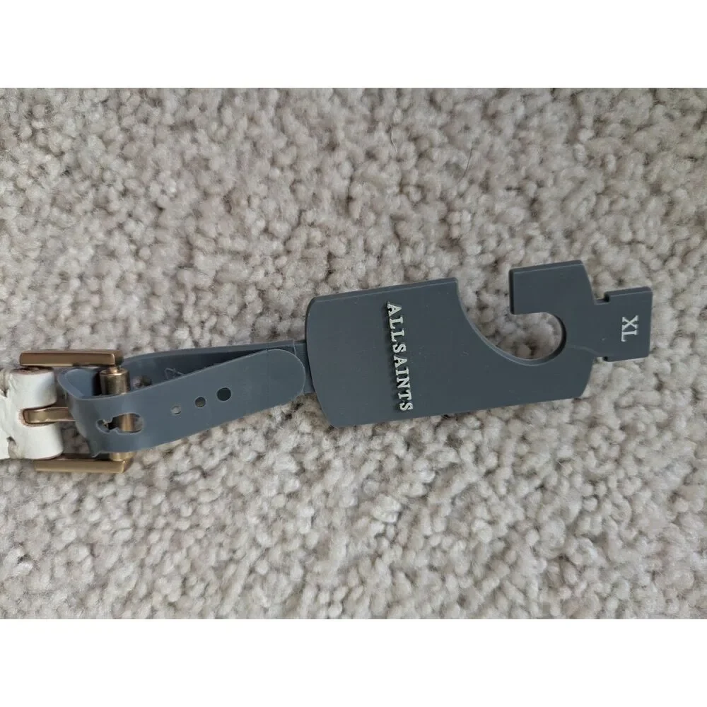 NWT AllSaints Ivory and Gold Leather Casual Eyelet Belt Sz XL